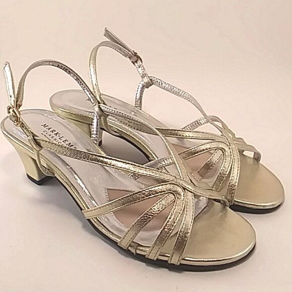 Walking Cradles Mark Lemp Leash Gold Leather Strappy Dressy Sandal Heels 8WW - Picture 2 of 11